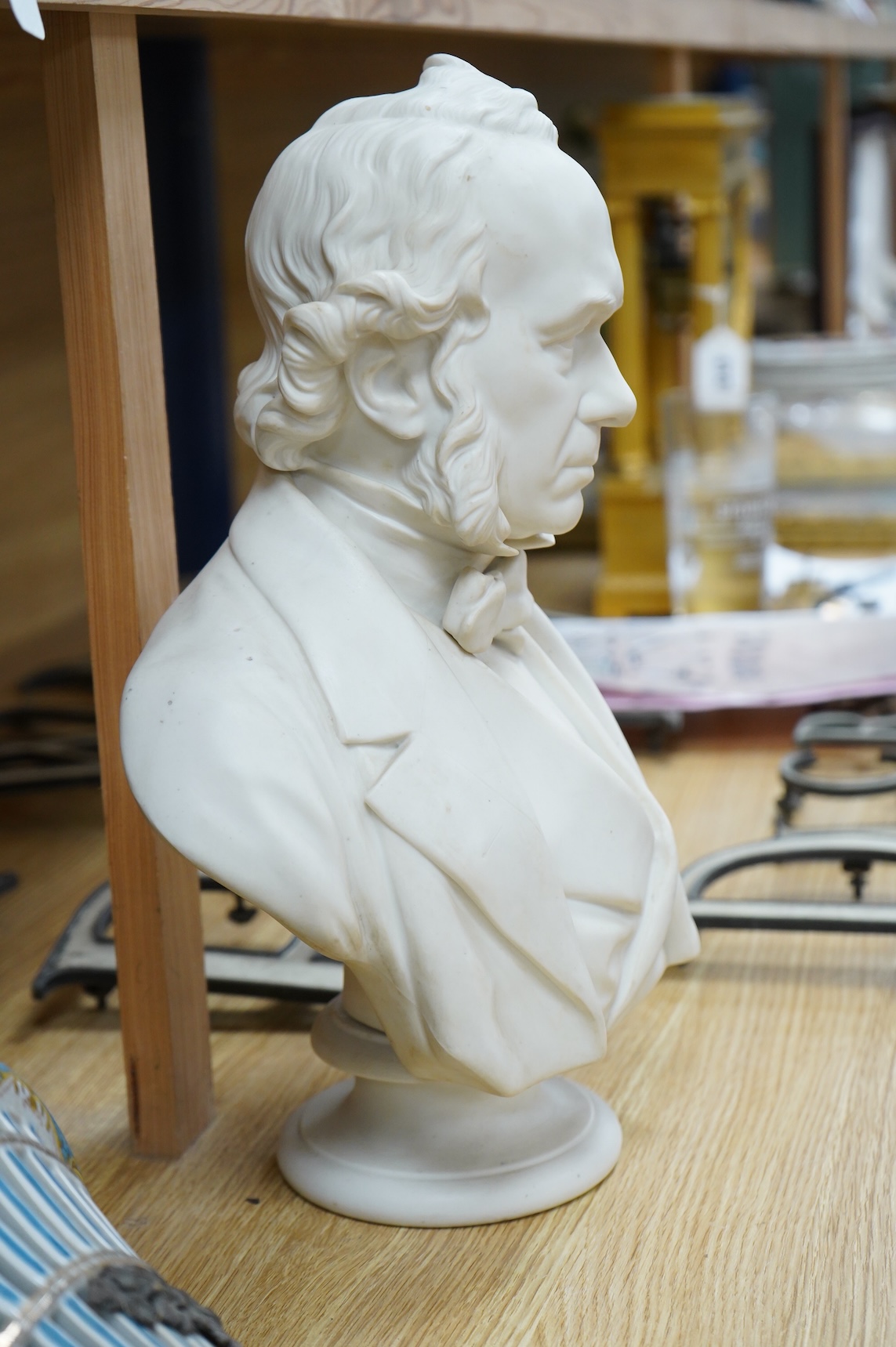 An Adams & Co Parian ware bust of Richard Cobden, published by John Stark Etruria, June 1865, 40cm